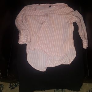 Collared pink blouse, Black zipup pencil skirt